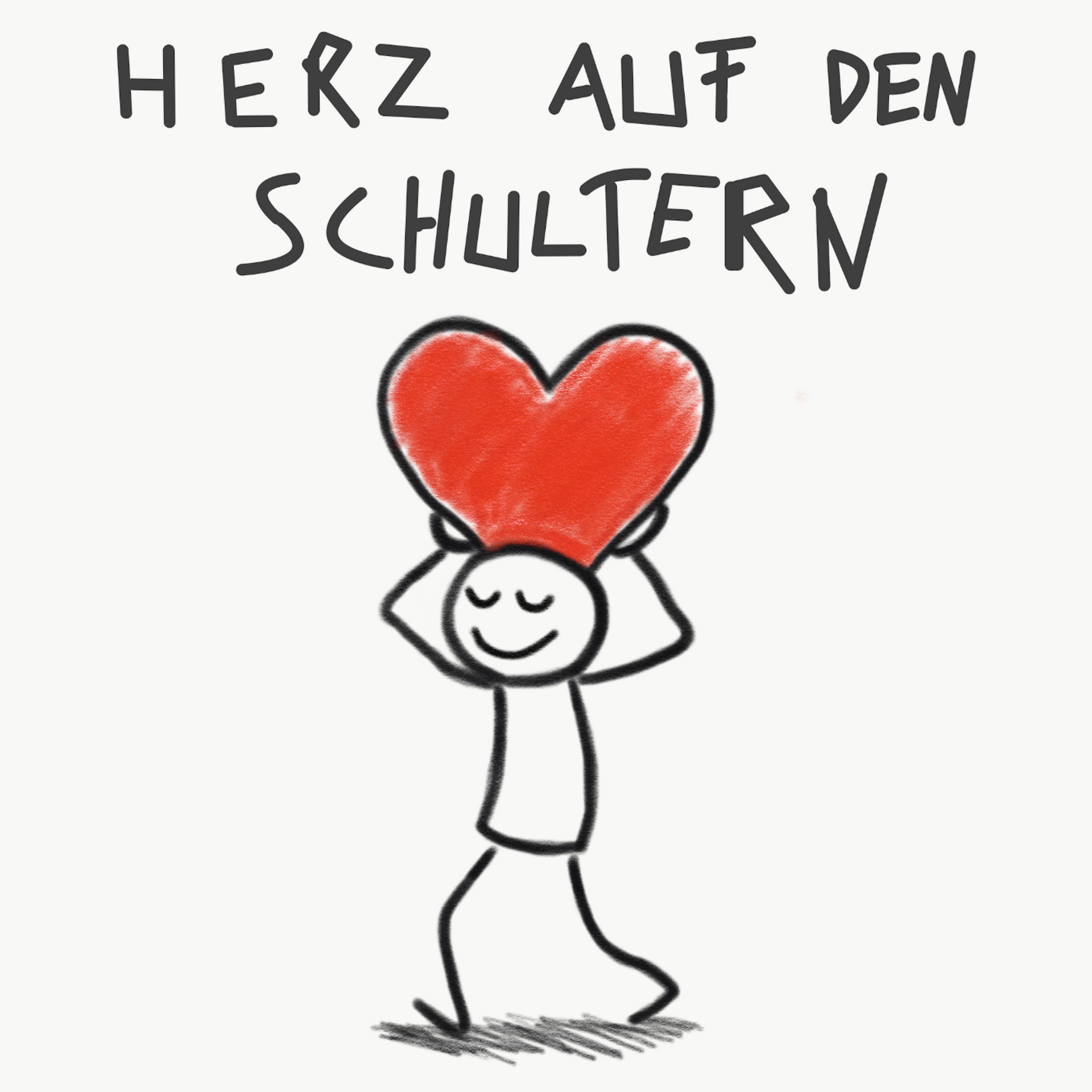 Ein Strichmännchen trägt ein großes rotes Herz über dem Kopf.