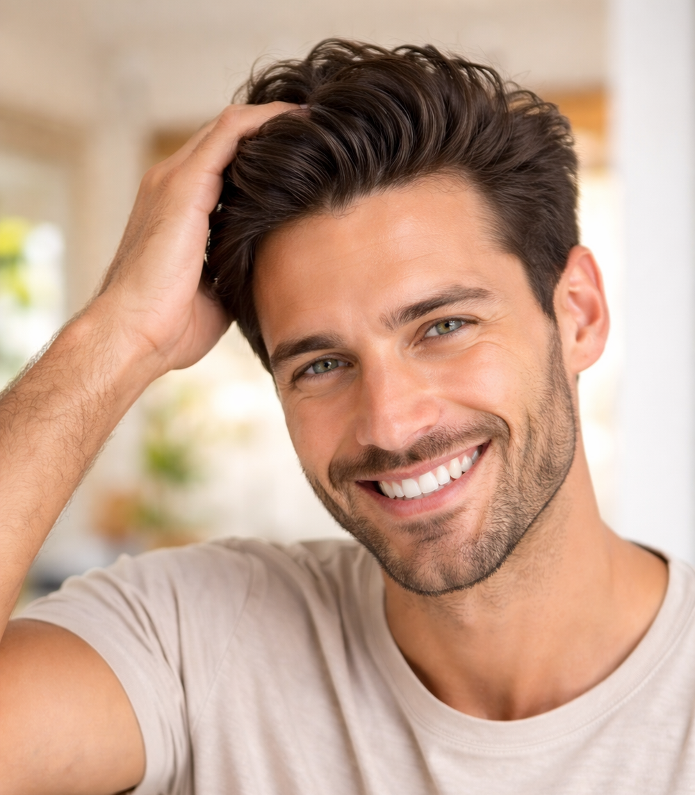 Aisha - uomo con mano tra i capelli