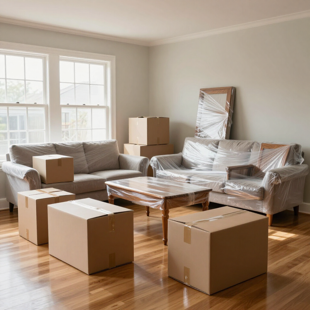 Muebles y cajas listos para una mudanza profesional