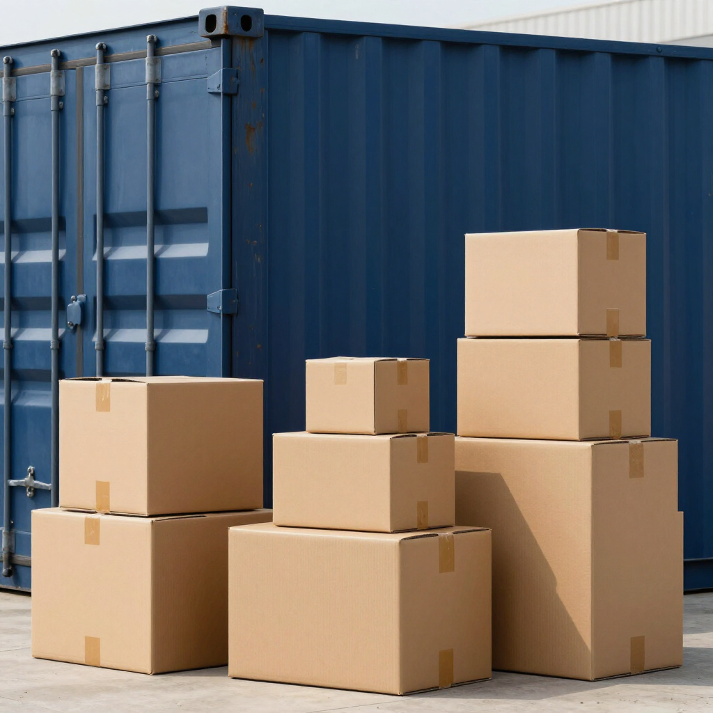 Concepto de mudanza local e internacional con cajas y logística