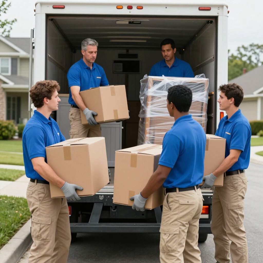 Equipo de Mudanzas Santa Fe cargando cajas y muebles protegidos