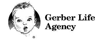 The gerber life agency logo is a black and white drawing of a baby.
