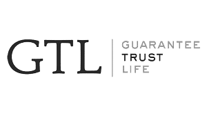 The logo for gtl guarantee trust life is black and white.