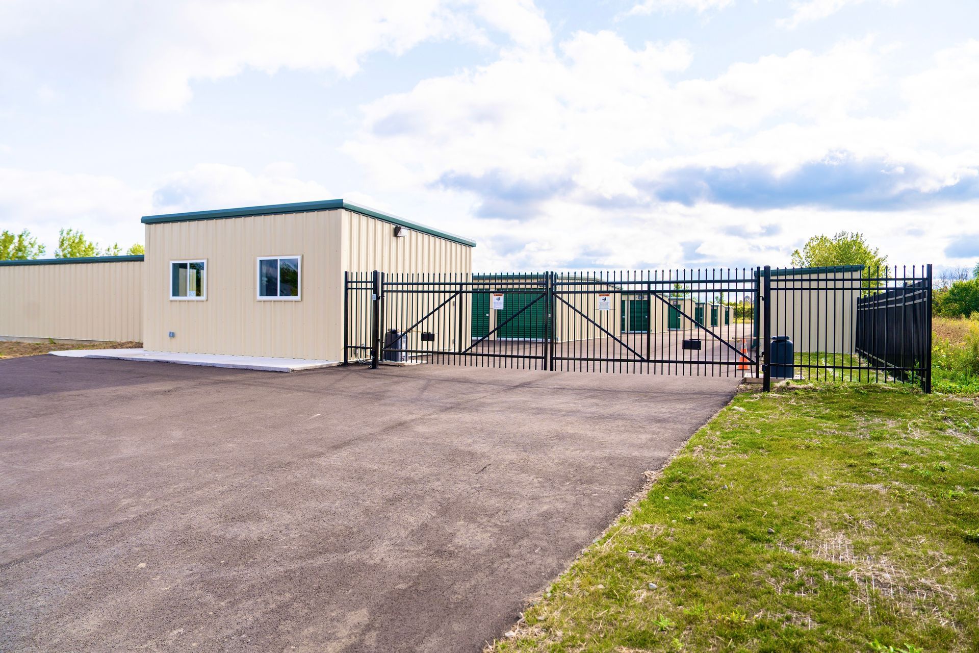 Drive up security gate at the entrance of our storage facility. 