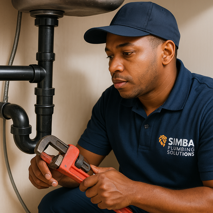A man is fixing a sink with a wrench.
