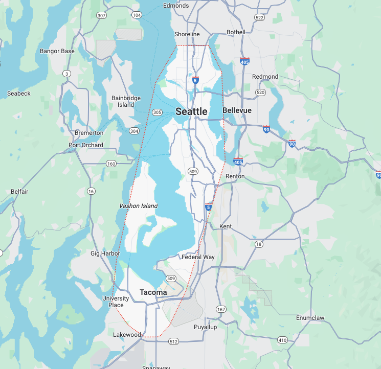 A map of seattle and the surrounding area