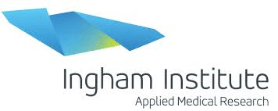 Logo of Ingham Institute. It features a blue origami-like shape above the words