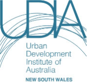 Logo for the Urban Development Institute of Australia, New South Wales. Features stylized blue lettering and overlapping blue arcs.