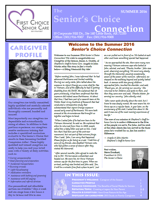 Summer 2016 Newsletter First Choice Senior Care
