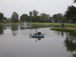 A pond with a water aerato