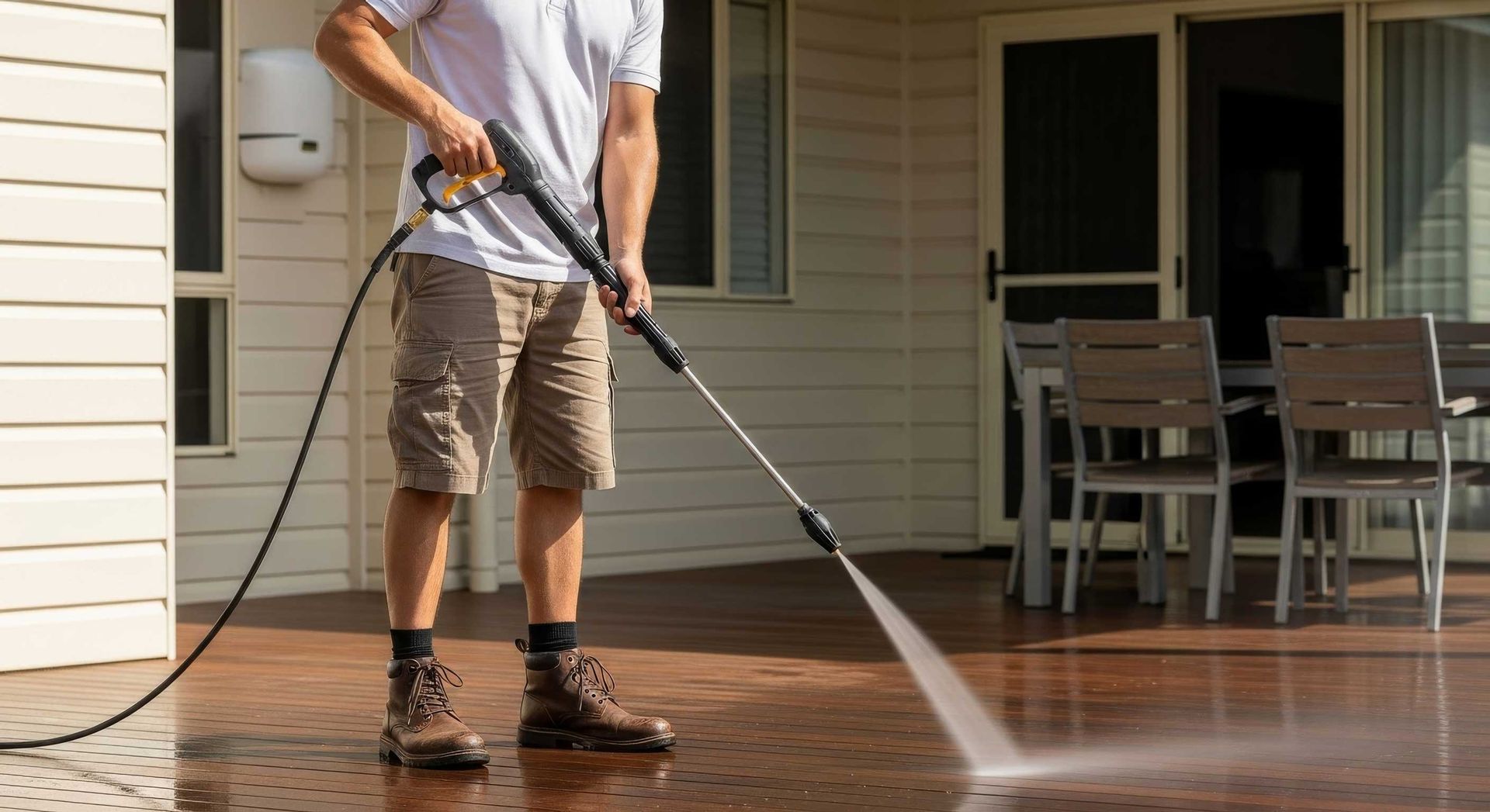 Pressure Cleaning Timber Deck With Surface Cleaner In Hervey Bay