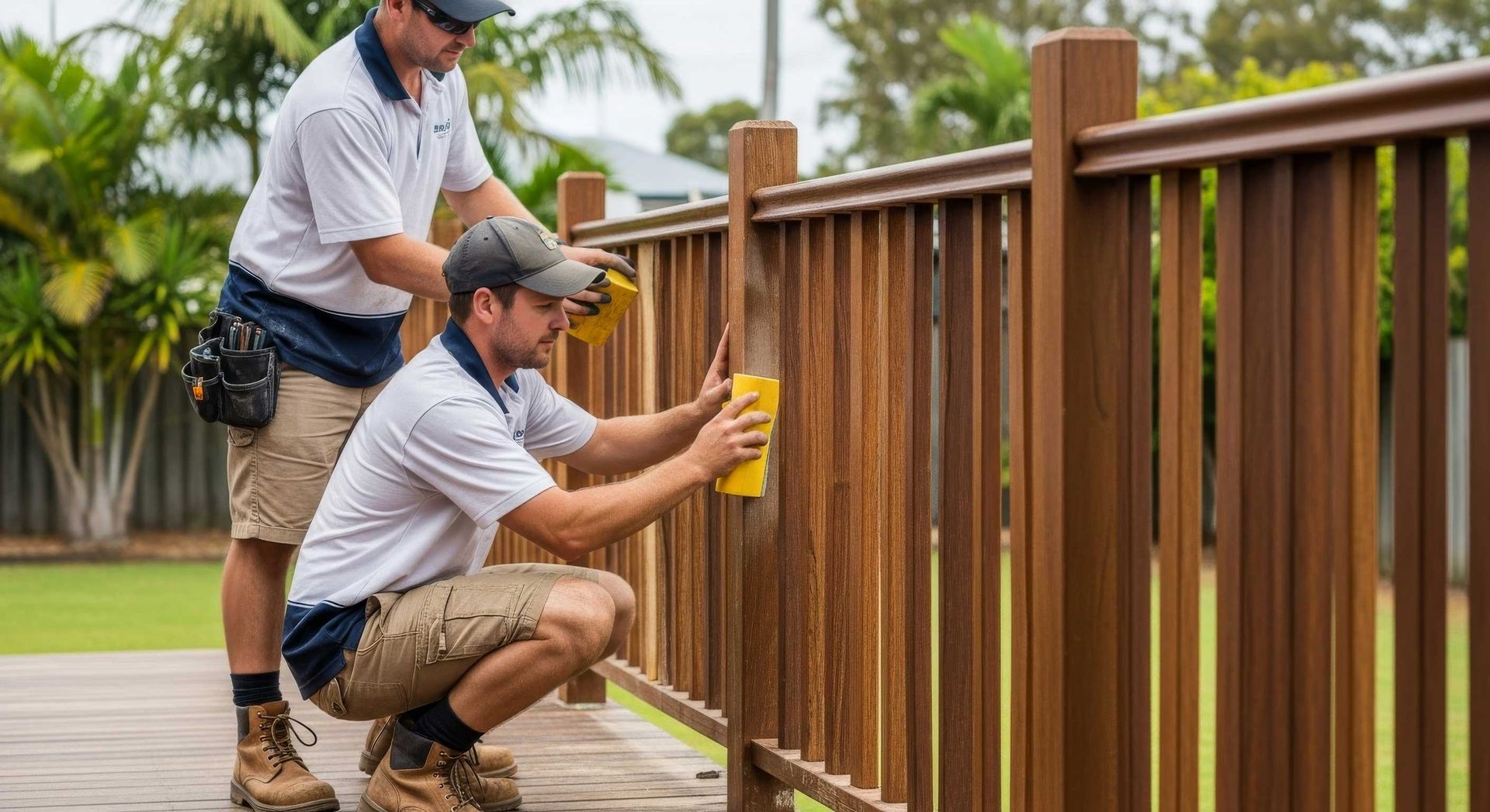 Handyman Applying Decking Oil With Brush In Hervey Bay