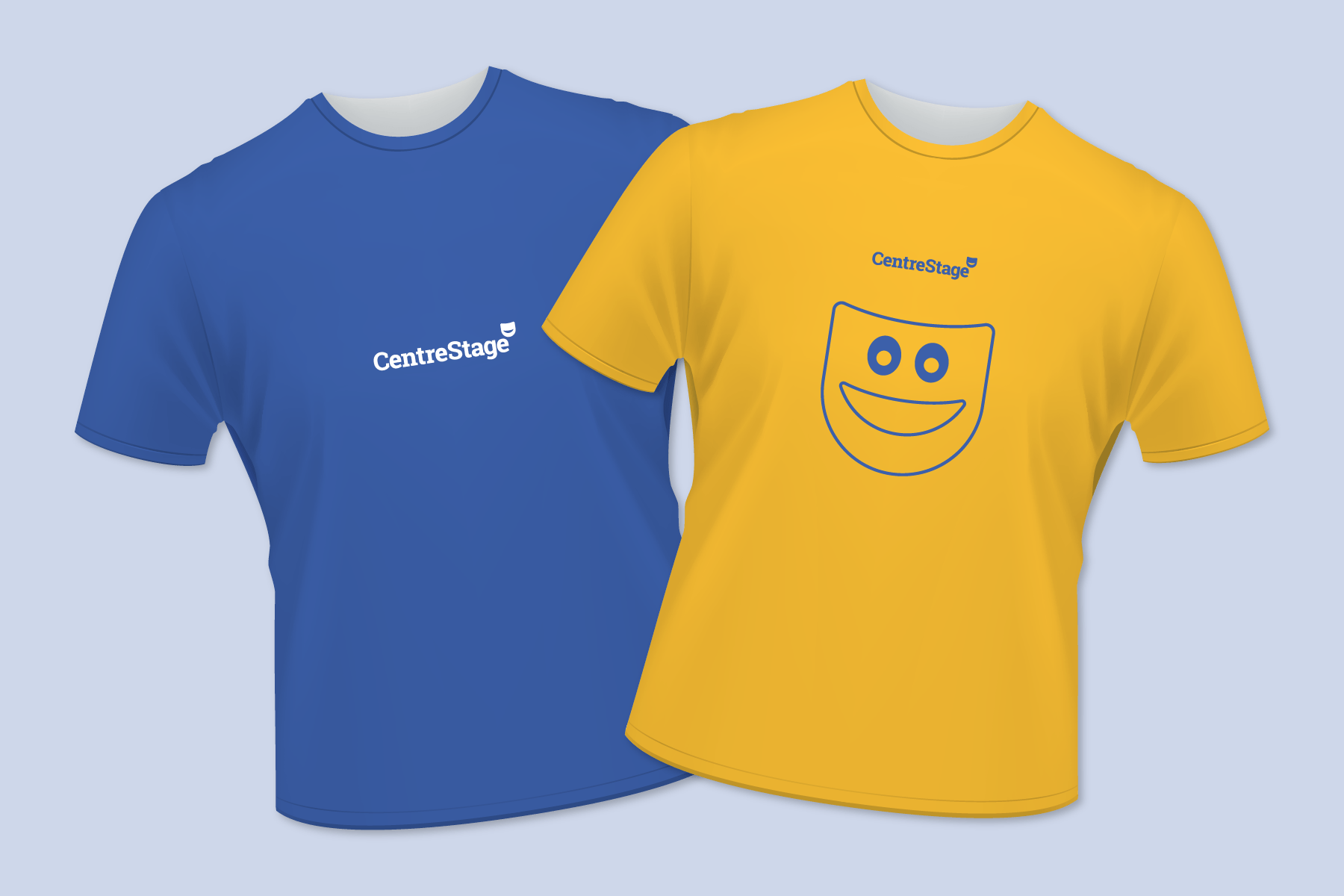 A yellow centerstage t-shirt over a blue centerstage t-shirt