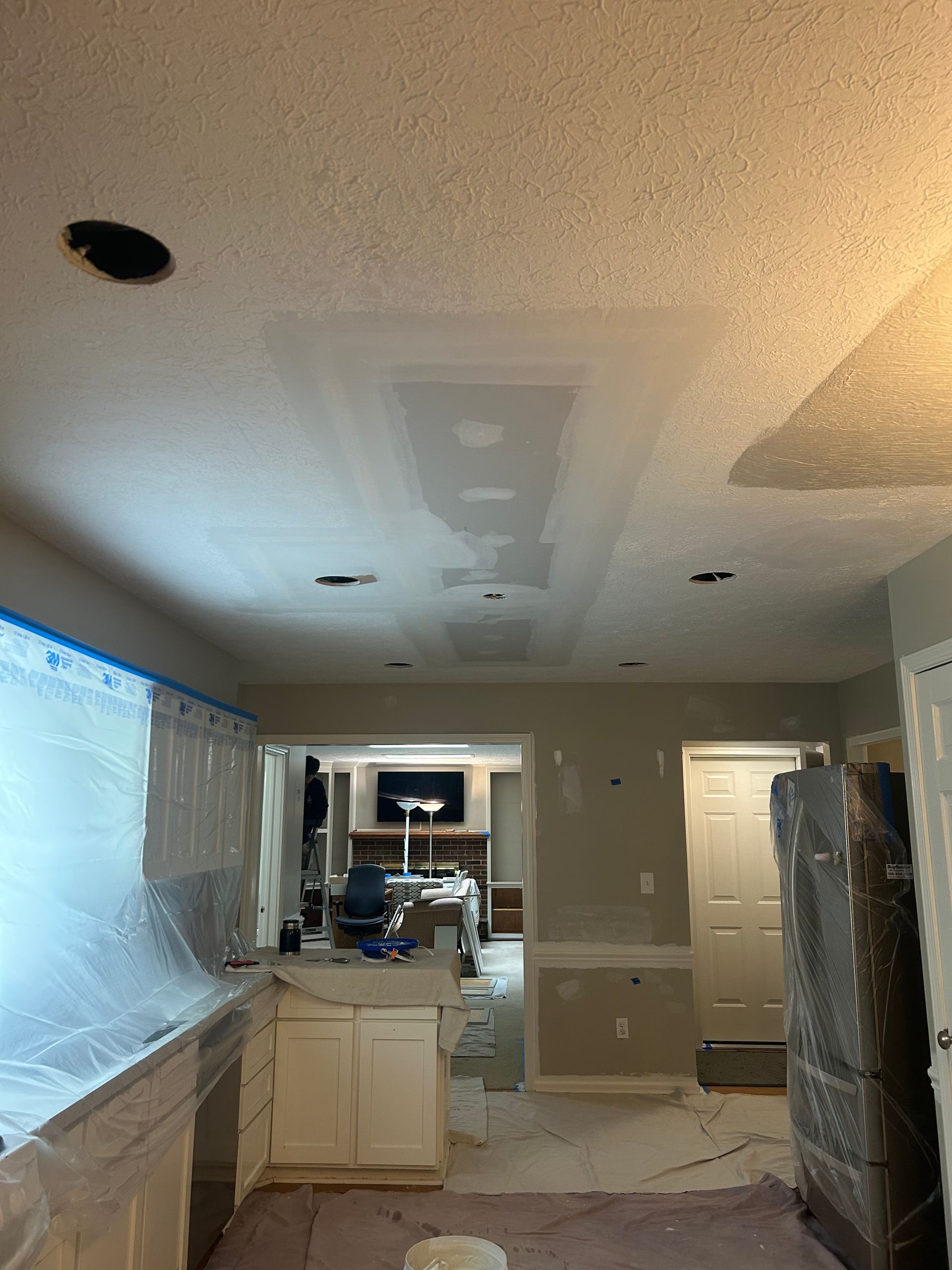 Ceiling repair and retexturing before photo in Hudson Ohio by Inspired Services & Painting