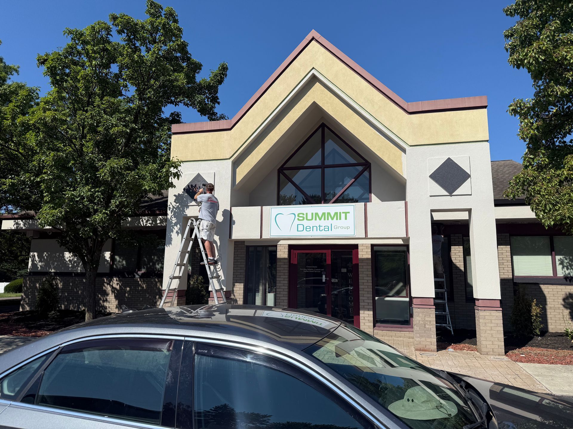 Commercial exterior painting project at a dental office in Akron Ohio by Inspired Services & Painting