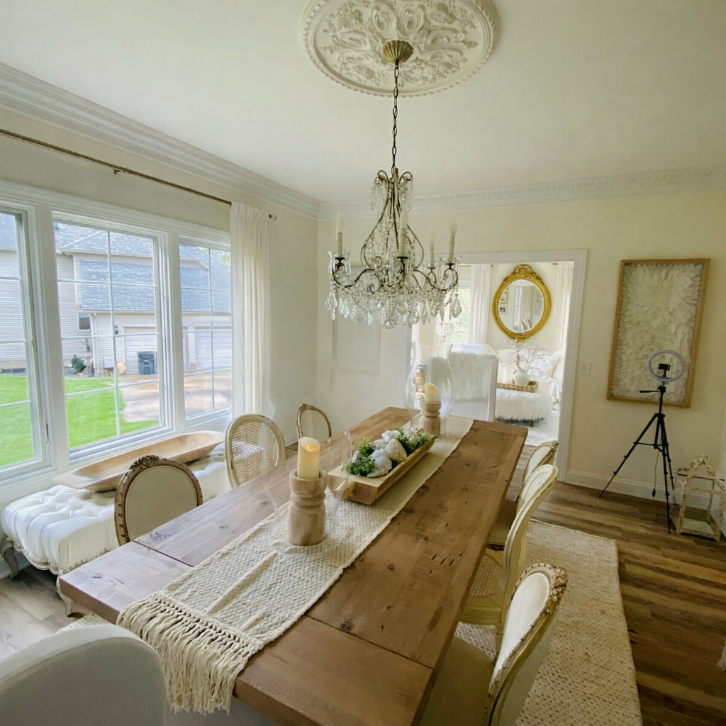 Finished dining room with professionally painted walls showcasing clean, high-quality interior painting