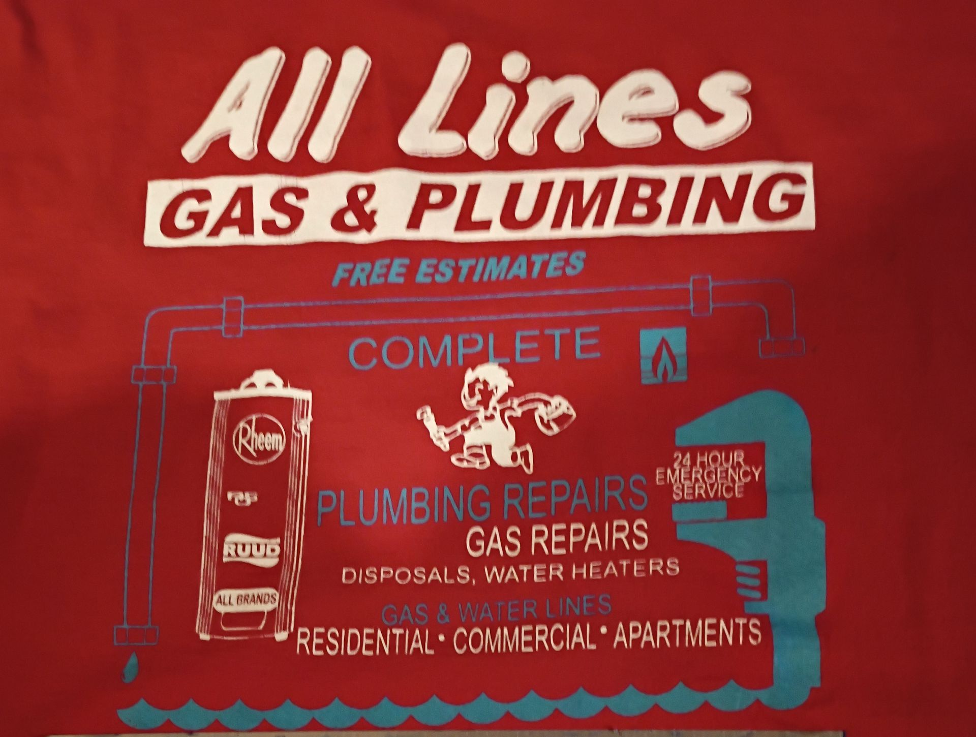 All Lines Gas & Plumbing LLC Red t-shirt with