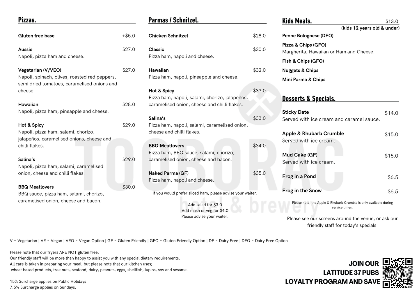 A menu for a restaurant with a lot of food on it