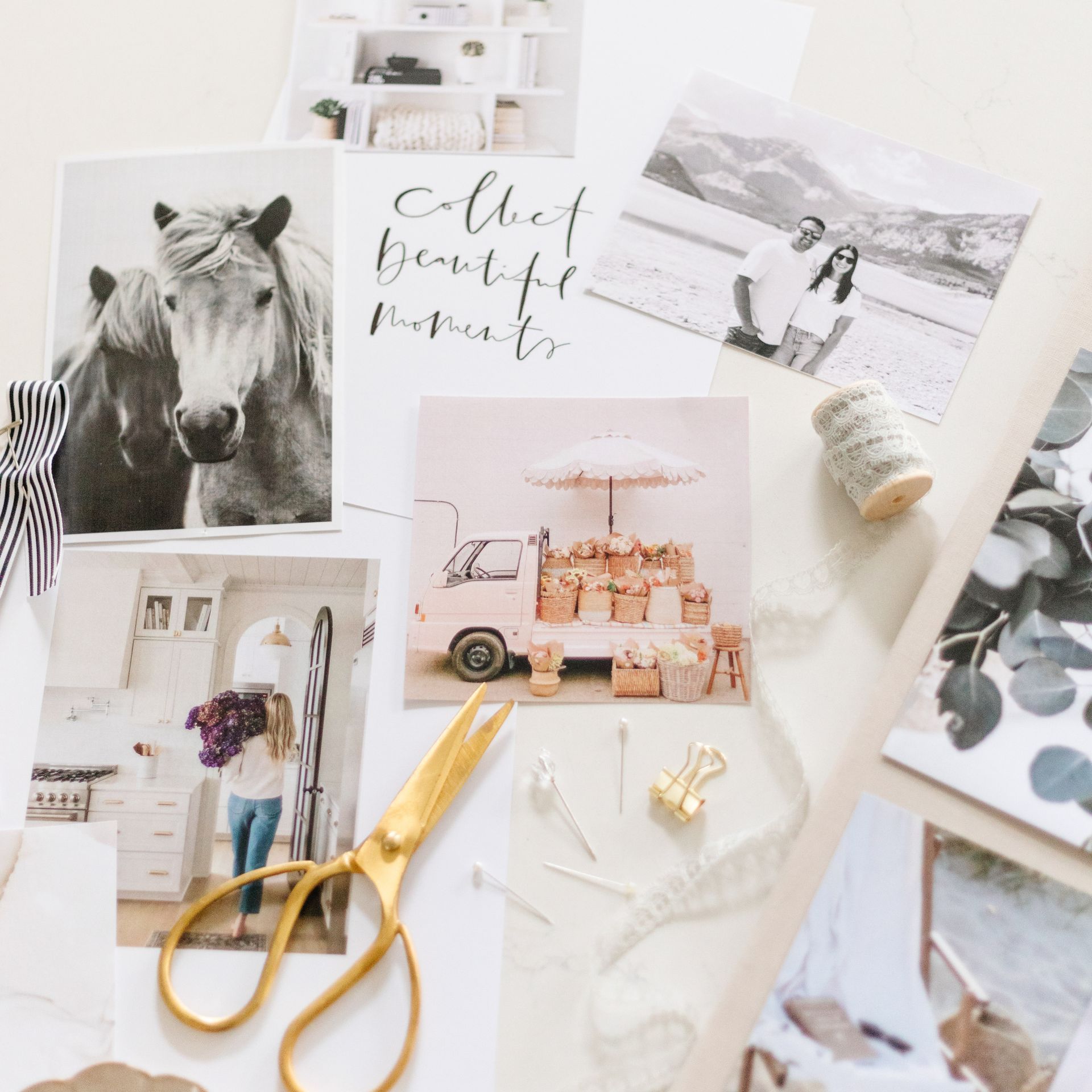 a collage of photos with one that says collect beautiful moments