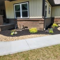 Exterior of a home with landscaping, mulch, and a concrete walkway. Exterior of a home with landscaping, mulch, and a concrete walkway.