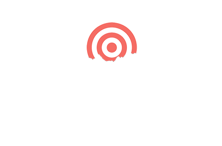 Pink target graphic with irregular bottom edge.