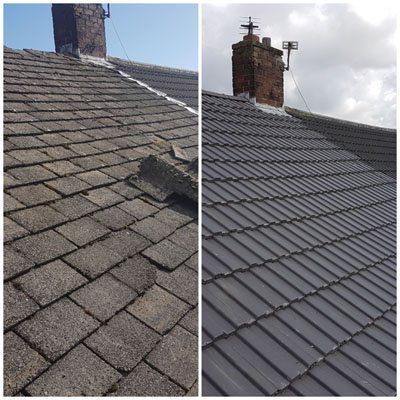 Before And After View Of Roof Restoration With A Chimney — ACT Roofing in Ngunnawal, ACT