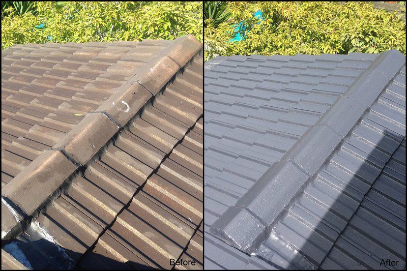 A Before And After Picture Of A Roof That Has Been Painted Black — ACT Roofing in Ngunnawal, ACT