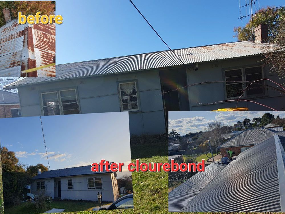 A Collage Of Pictures Of A House Before And After Colorbond — ACT Roofing in Ngunnawal, ACT