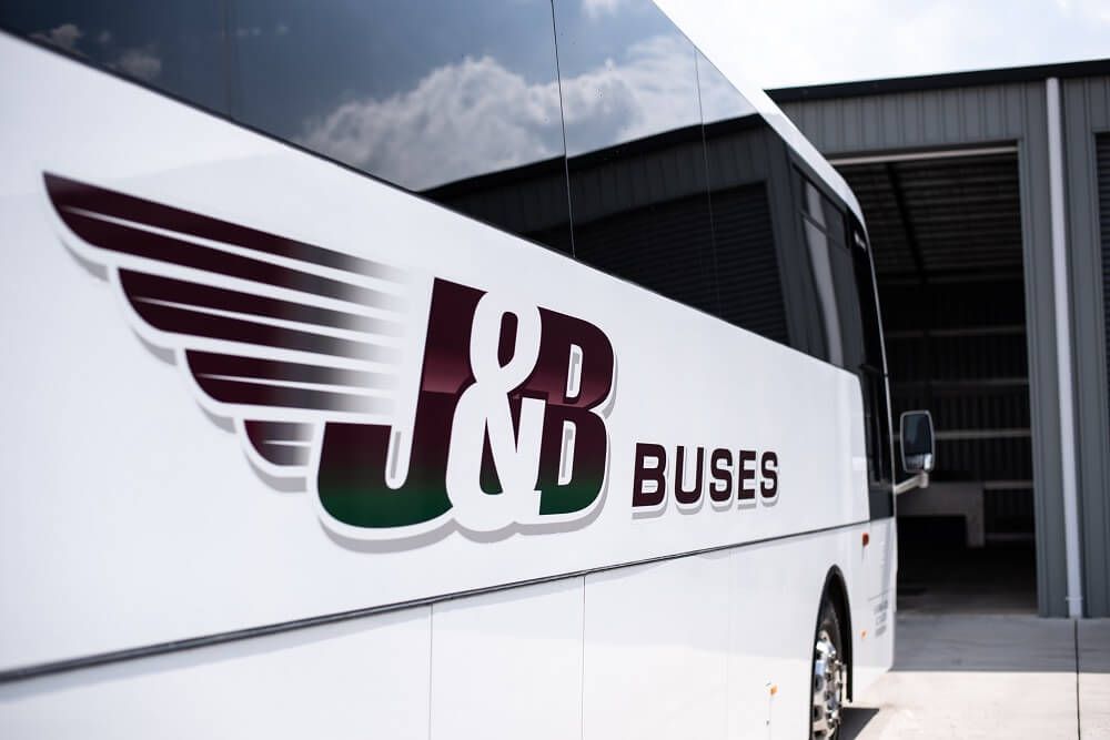 White J&B Buses Coach Parked Outside — J & B Bus and Coach Pty Ltd In South Murwillumbah, NSW