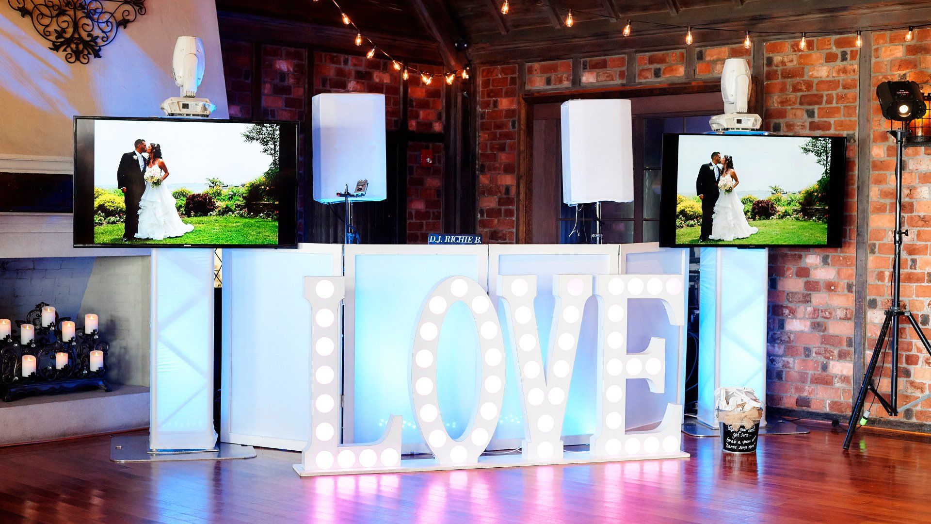 There is a large love sign in the middle of the room.