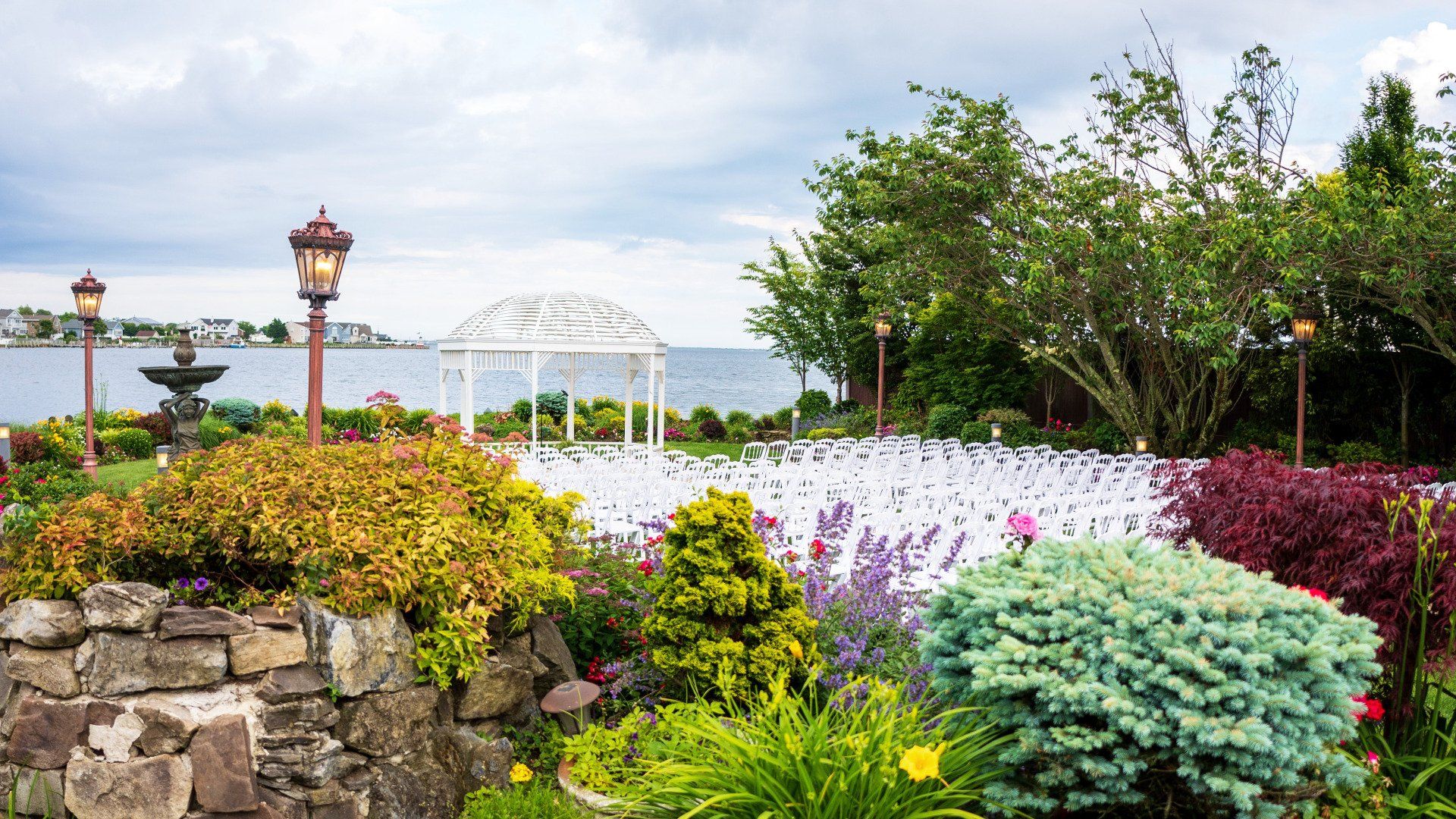 There is a gazebo in the middle of the garden.