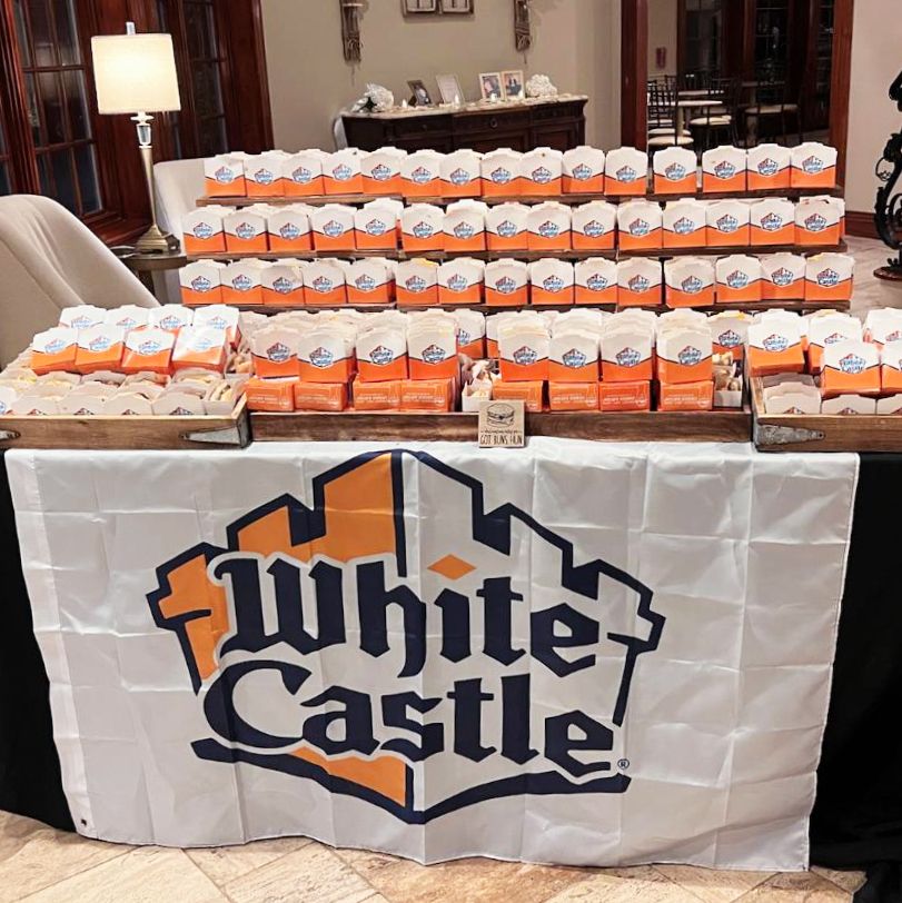 A table with a white castle logo on it