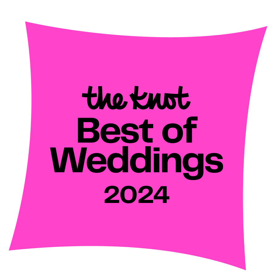 The Knot Best of Weddings 2024 award badge in pink with black text.