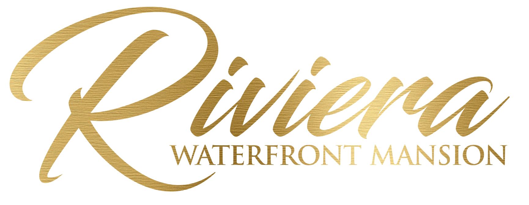 A gold logo for riviera waterfront mansion on a white background.