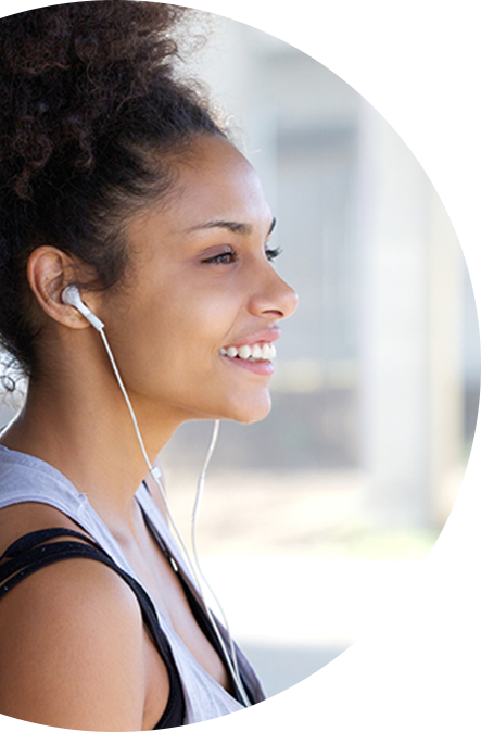 woman happy and listening to music