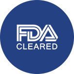 The fda cleared logo is in a blue circle on a white background.