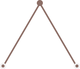 Brown line drawing of an inverted V with a dot at the top and dots at both bottom ends