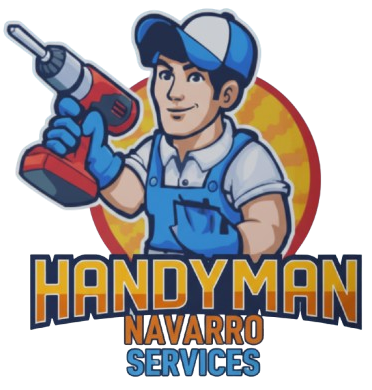 Handyman Navarro Services logo: Man in overalls holding a drill, in front of a circle with text "Handyman Navarro Services".