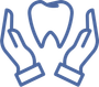 Blue outline of hands cupping a tooth, symbolizing dental care.