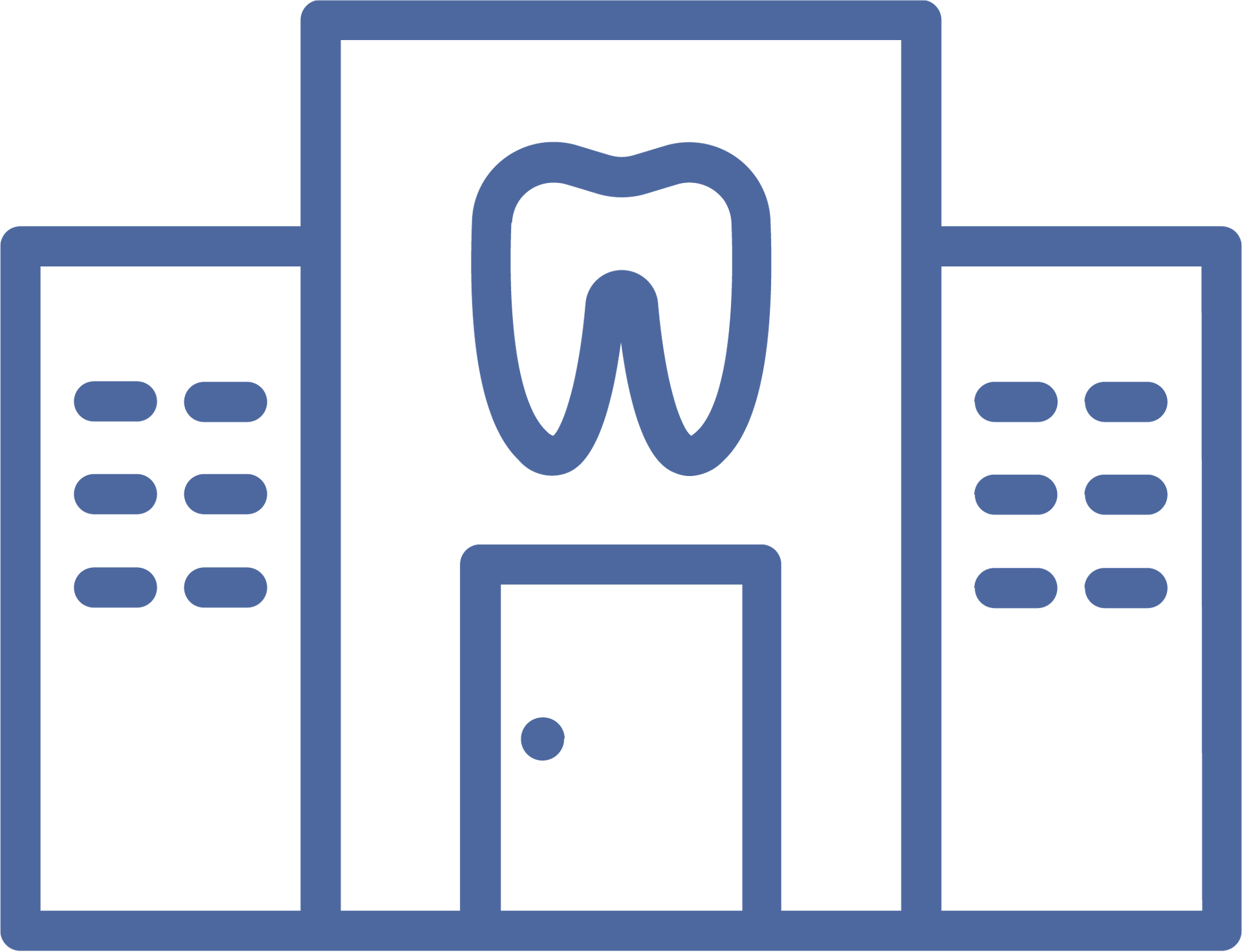 Dental office building with a tooth icon above the entrance.