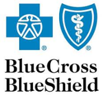 Blue Cross Blue Shield logo: Blue cross symbol with person inside, blue shield with caduceus.