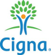 Cigna logo: a person with arms up, tree crown above, blue and green, and Cigna text below.