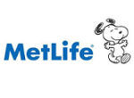 MetLife logo with blue text and Snoopy the dog happily posed.
