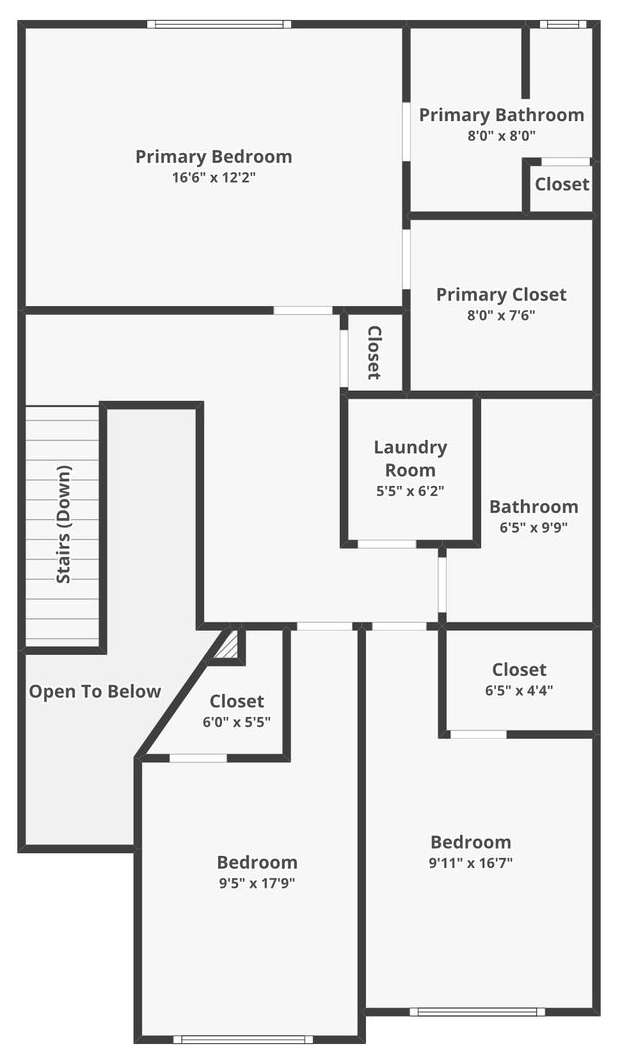 Floor plan of a house with various rooms labeled: kitchen, living room, bedrooms, bathrooms, and laundry room.