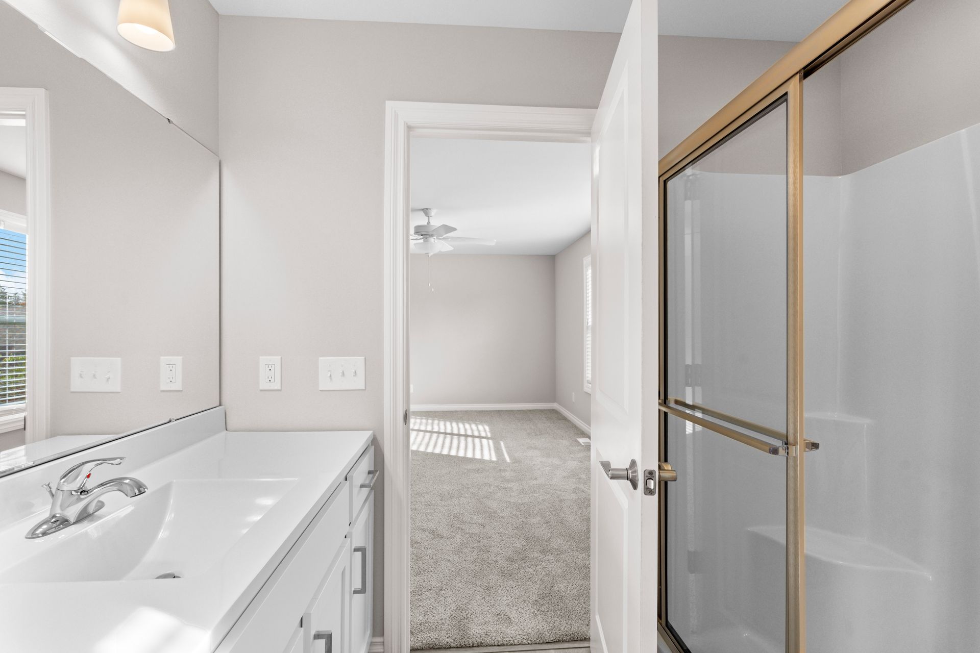 Photo of a bathroom showing a shower