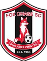 Fox Chase SC Philadelphia-Pa shield logo with a red fox and soccer ball, est. 1964