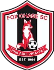 Fox Chase SC Philadelphia-Pa shield logo with a red fox and soccer ball, est. 1964