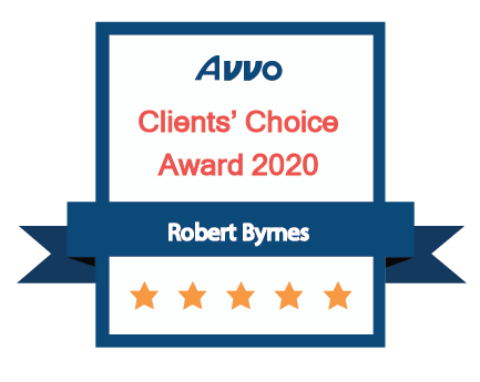 A badge that says avvo clients choice award 2020 robert bymes