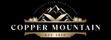 Copper Mountain logo, black background, gold accents. Mountains, houses, text "Copper Mountain" and "Est 2019."