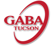 A red logo for gaba tucson on a white background
